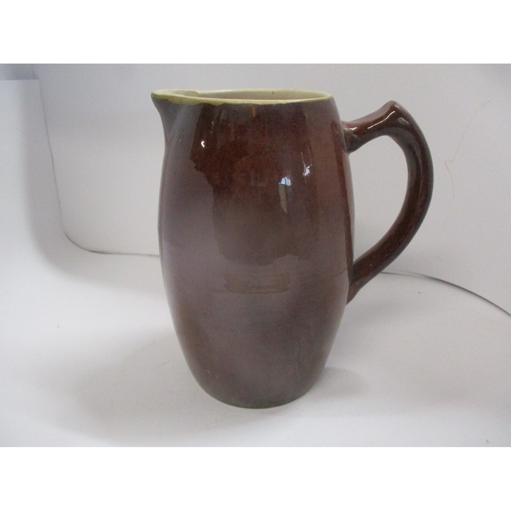 Vintage Unmarked Brown Stoneware Pottery Pitcher